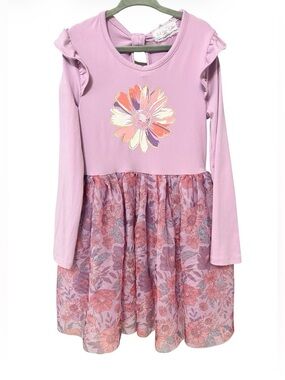 Btween Girls Floral Mesh Dress Size 6 Lilac Purple